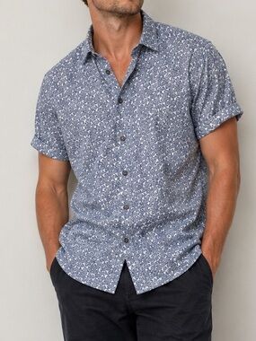 Ted Baker MMA Mybow Blue Floral Short Sleeve Button Down Medium